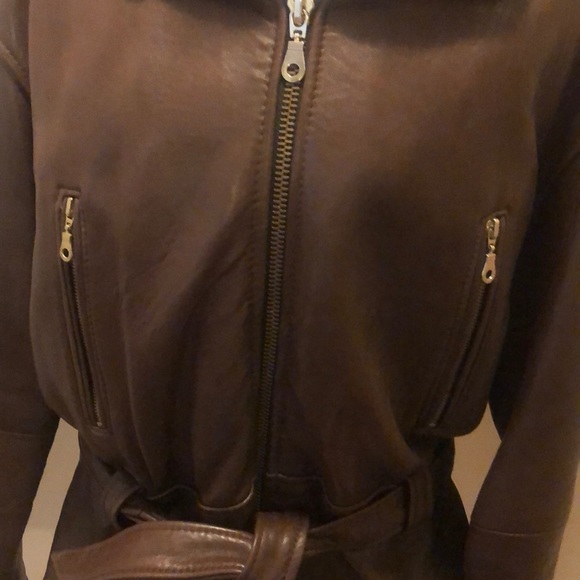 LANA Fashions - Brown genuine leather Aviator jacket - Picture 3 of 6